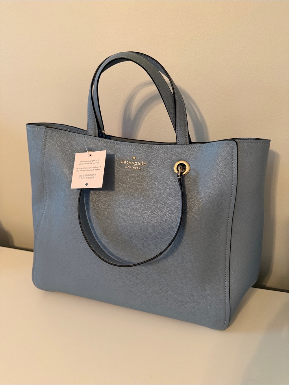 kate spade Light Blue Leather Tote with Gold Accent